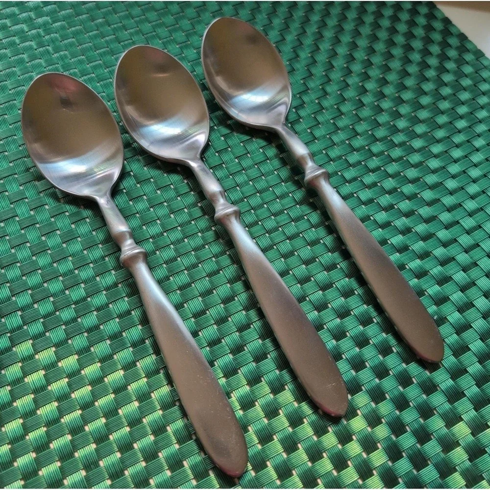 Cambridge TOWNHOUSE Soup Spoons Set Lot of 3 SATIN Stainless Bistro Style VTG